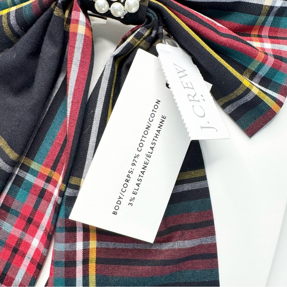 J Crew Factory Embellished Bow Barette Black Stewart Tartan - Picture 11 of 12